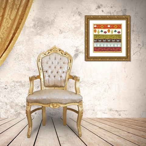 Autumn Otomi Pattern VII Gold Ornate Wood Framed Art Print with Double Matting by Charron, Veronique