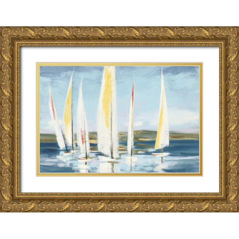 Horizon with Red Gold Ornate Wood Framed Art Print with Double Matting by Purinton, Julia