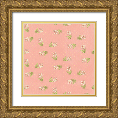 Cottage Roses Pattern IC Gold Ornate Wood Framed Art Print with Double Matting by Schlabach, Sue