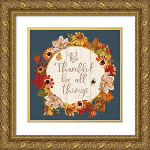Fall Garden IV Blue Gold Ornate Wood Framed Art Print with Double Matting by Pertiet, Katie