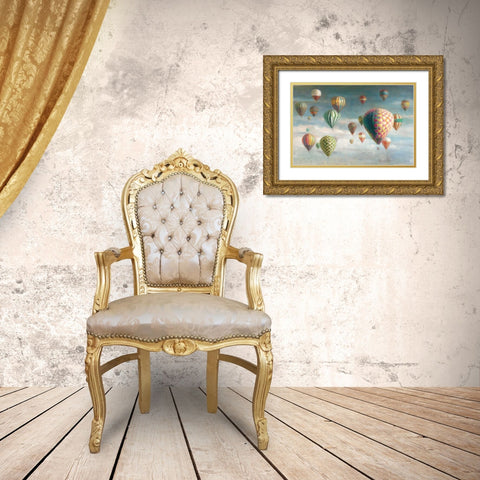 Hot Air Balloons with Pink Crop Gold Ornate Wood Framed Art Print with Double Matting by Nai, Danhui