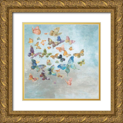 Beautiful Butterflies v3 Square Gold Ornate Wood Framed Art Print with Double Matting by Nai, Danhui