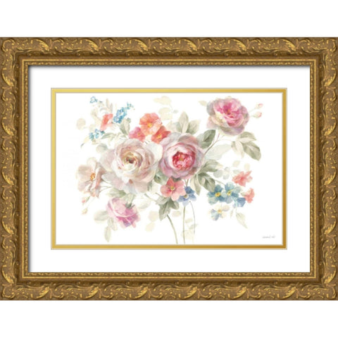 Cottage Garden I on White Gold Ornate Wood Framed Art Print with Double Matting by Nai, Danhui