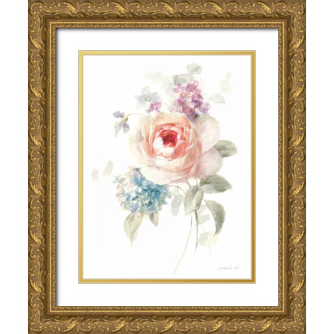 Cottage Garden III on White Gold Ornate Wood Framed Art Print with Double Matting by Nai, Danhui