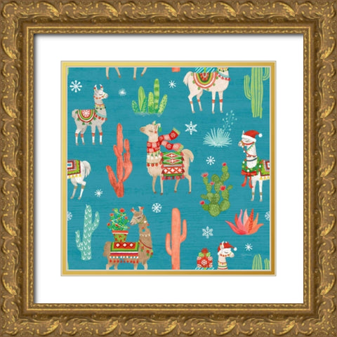 Lovely Llamas Christmas Step 06B Gold Ornate Wood Framed Art Print with Double Matting by Urban, Mary