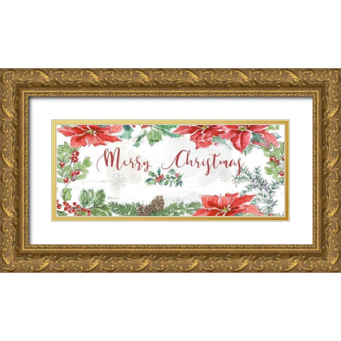 Farmhouse Holidays Merry Christmas Gold Ornate Wood Framed Art Print with Double Matting by Grove, Beth