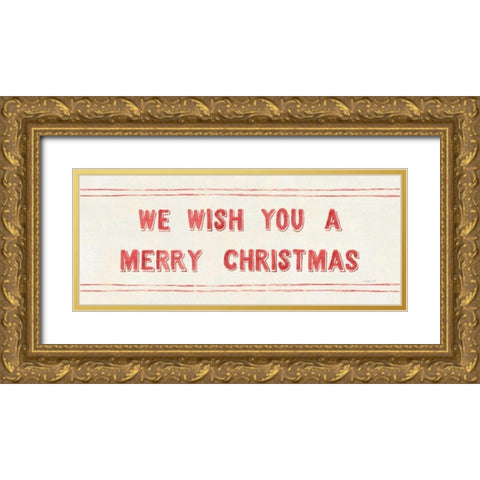 Floursack Holiday Bright Mery Christmas Gold Ornate Wood Framed Art Print with Double Matting by Nai, Danhui