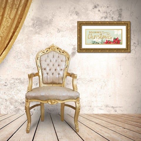 Watercolor Poinsettia Merry Christmas Gold Ornate Wood Framed Art Print with Double Matting by Grove, Beth
