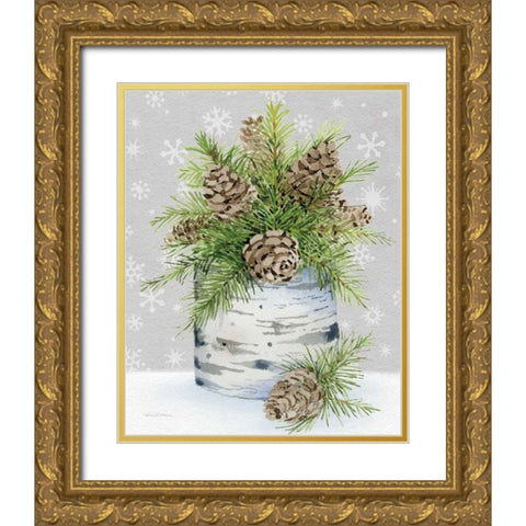 Birch Vase II on Gray Crop Gold Ornate Wood Framed Art Print with Double Matting by McKenna, Kathleen Parr