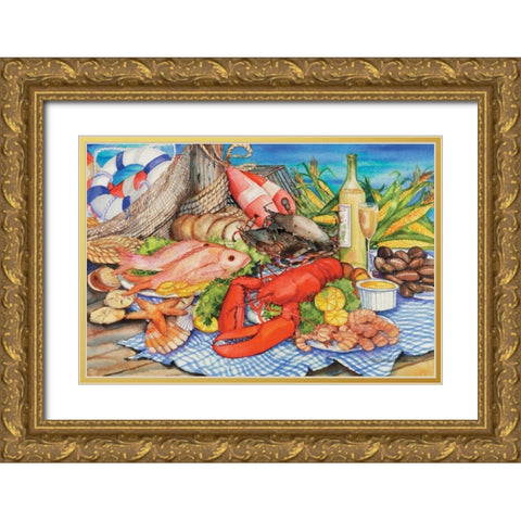 Seafood Platter Gold Ornate Wood Framed Art Print with Double Matting by McKenna, Kathleen Parr