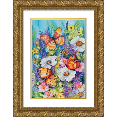 Butterfly Garden Gold Ornate Wood Framed Art Print with Double Matting by McKenna, Kathleen Parr