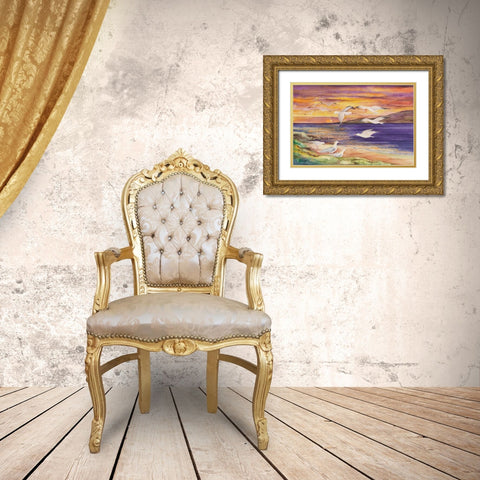 Seagull Sunset Gold Ornate Wood Framed Art Print with Double Matting by McKenna, Kathleen Parr