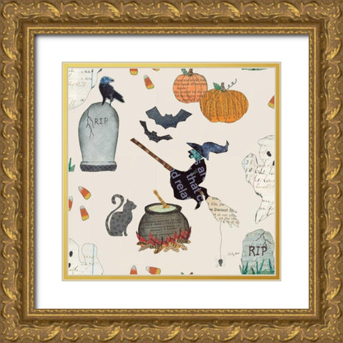 Halloween Whimsy Pattern VIC Gold Ornate Wood Framed Art Print with Double Matting by Prahl, Courtney