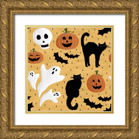 Haunted Hallowee Pattern IV Gold Ornate Wood Framed Art Print with Double Matting by Marshall, Laura