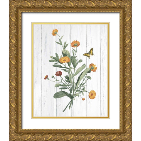 Botanical Bouquet on Wood IV Gold Ornate Wood Framed Art Print with Double Matting by Wild Apple Portfolio
