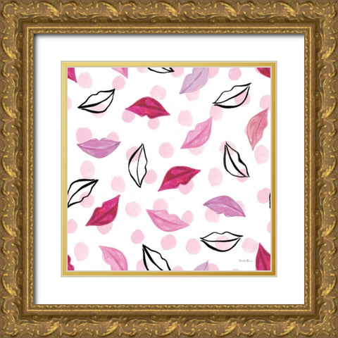 Think Pink Pattern III Gold Ornate Wood Framed Art Print with Double Matting by Zaman, Farida