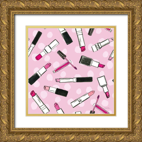 Think Pink Pattern IVA Gold Ornate Wood Framed Art Print with Double Matting by Zaman, Farida