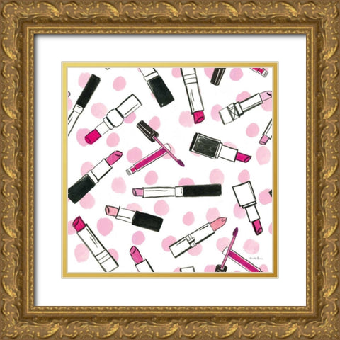 Think Pink Pattern IVB Gold Ornate Wood Framed Art Print with Double Matting by Zaman, Farida