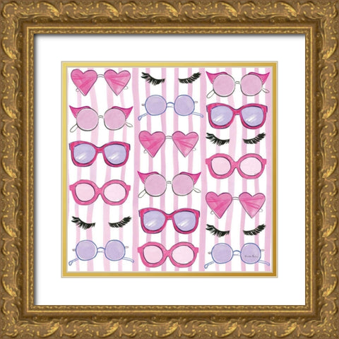 Think Pink Pattern V Gold Ornate Wood Framed Art Print with Double Matting by Zaman, Farida