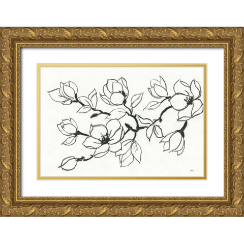 Flower Drawing Gold Ornate Wood Framed Art Print with Double Matting by Hristova, Albena