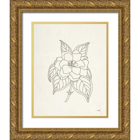 Gardenia Line Drawing Gold Ornate Wood Framed Art Print with Double Matting by Hershey, Moira
