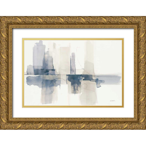 Improvisation II Navy Gold Ornate Wood Framed Art Print with Double Matting by Schick, Mike
