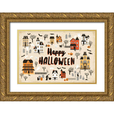 Spooky Village I Cream Gold Ornate Wood Framed Art Print with Double Matting by Marshall, Laura