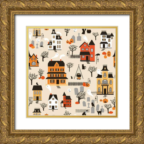 Spooky Village Pattern I Gold Ornate Wood Framed Art Print with Double Matting by Marshall, Laura