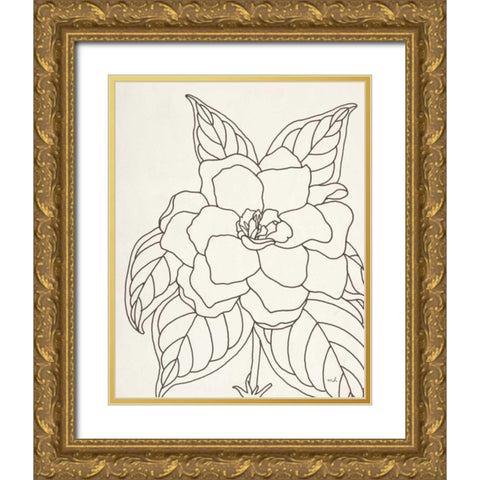 Gardenia Line Drawing Crop Gold Ornate Wood Framed Art Print with Double Matting by Hershey, Moira