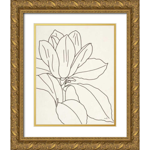 Magnolia Line Drawing v2 Crop Gold Ornate Wood Framed Art Print with Double Matting by Hershey, Moira