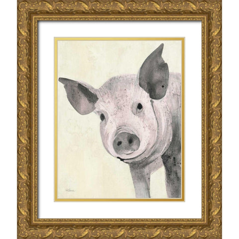 Oink Pink Crop Gold Ornate Wood Framed Art Print with Double Matting by Hristova, Albena