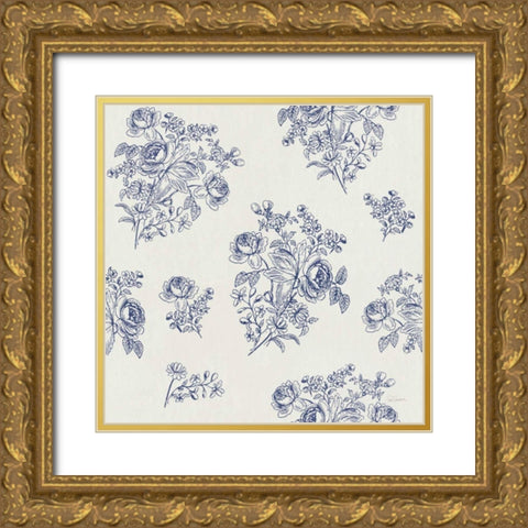 Toile Roses Pattern IC Gold Ornate Wood Framed Art Print with Double Matting by Schlabach, Sue