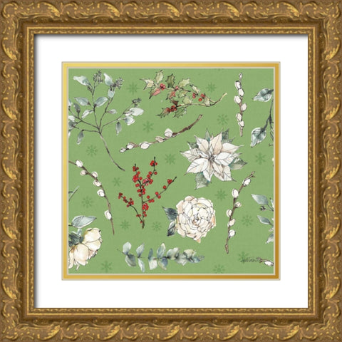 Modern Farmhouse Pattern IC Christmas Gold Ornate Wood Framed Art Print with Double Matting by Tavoletti, Anne