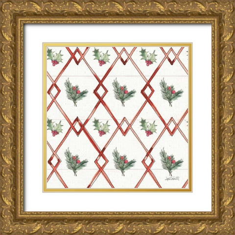 Modern Farmhouse Pattern IVA Christmas Gold Ornate Wood Framed Art Print with Double Matting by Tavoletti, Anne