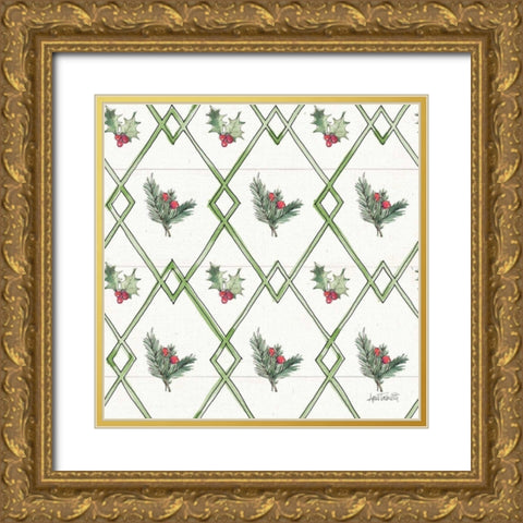 Modern Farmhouse Pattern IVB Christmas Gold Ornate Wood Framed Art Print with Double Matting by Tavoletti, Anne