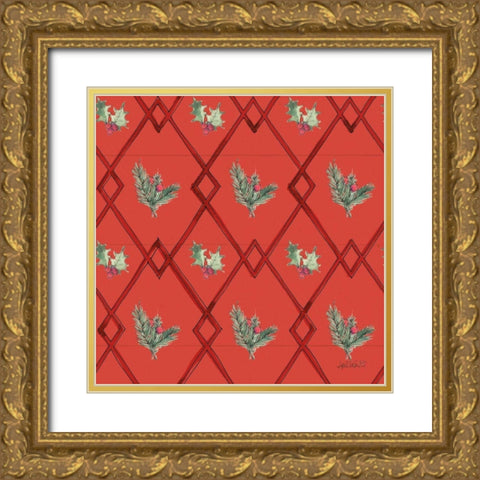 Modern Farmhouse Pattern IVC Christmas Gold Ornate Wood Framed Art Print with Double Matting by Tavoletti, Anne
