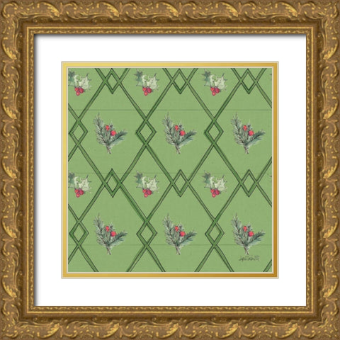 Modern Farmhouse Pattern IVD Christmas Gold Ornate Wood Framed Art Print with Double Matting by Tavoletti, Anne