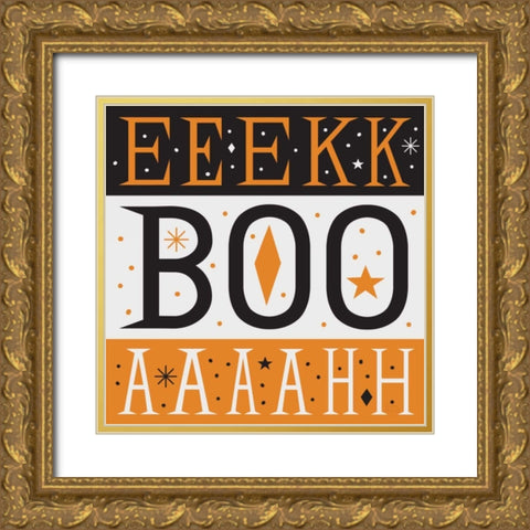Festive Fright EEK BOO AHH Gold Ornate Wood Framed Art Print with Double Matting by Mullan, Michael