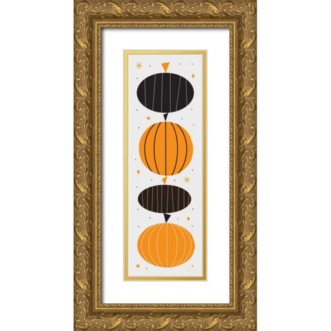 Festive Fright Pumpkins Gold Ornate Wood Framed Art Print with Double Matting by Mullan, Michael