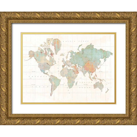 Across the World v3 Blue Gold Ornate Wood Framed Art Print with Double Matting by Schlabach, Sue