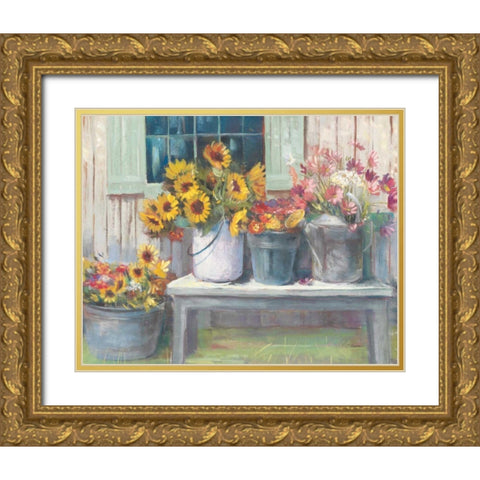 Green Bench Bright Gold Ornate Wood Framed Art Print with Double Matting by Rowan, Carol