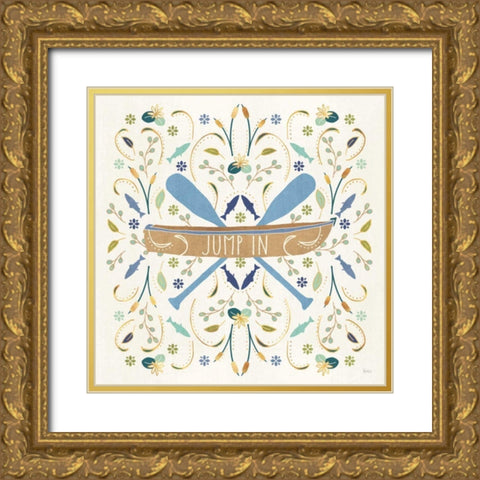 Otomi Lake III Rowboat Gold Ornate Wood Framed Art Print with Double Matting by Charron, Veronique