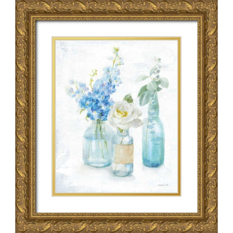 Beach Cottage Florals II - No Shells Gold Ornate Wood Framed Art Print with Double Matting by Nai, Danhui