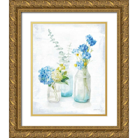 Beach Cottage Florals III - No Shells Gold Ornate Wood Framed Art Print with Double Matting by Nai, Danhui