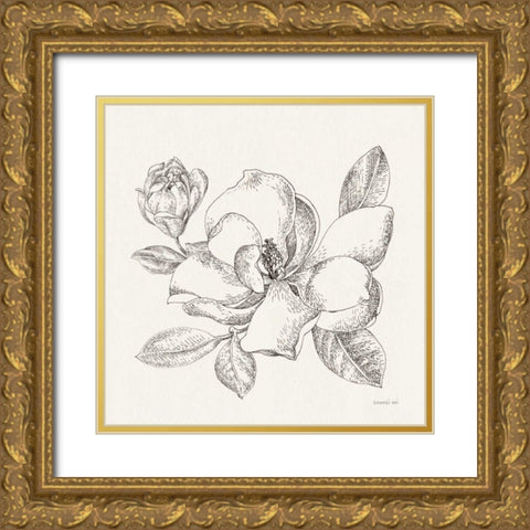 Flower Sketches II Gold Ornate Wood Framed Art Print with Double Matting by Nai, Danhui