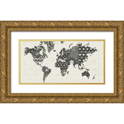 Kami Map - No Border Gold Ornate Wood Framed Art Print with Double Matting by Lovell, Kathrine