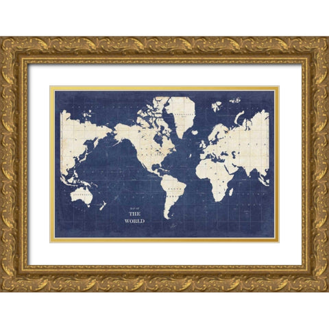 Blueprint World Map - No Border Gold Ornate Wood Framed Art Print with Double Matting by Schlabach, Sue