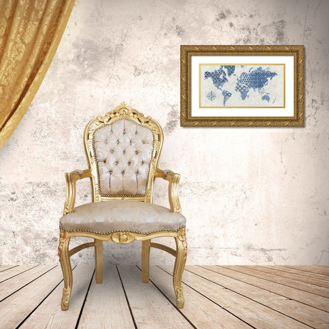 Indigo Gild Map Maki - No Border Gold Ornate Wood Framed Art Print with Double Matting by Lovell, Kathrine