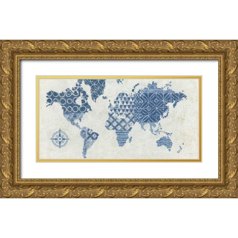 Indigo Gild Map Maki - No Border Gold Ornate Wood Framed Art Print with Double Matting by Lovell, Kathrine