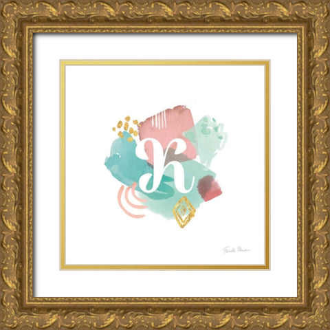 Abstract Monogram K Gold Ornate Wood Framed Art Print with Double Matting by Zaman, Farida
